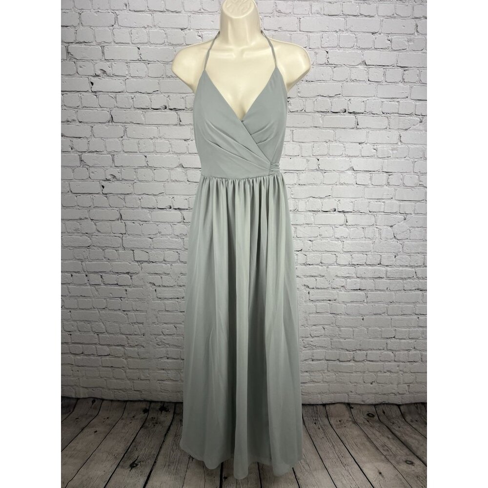 NWD Revelry Platinum Grey Hannah Chiffon Faux Wrap Slit Petite Maxi Long Dress 6